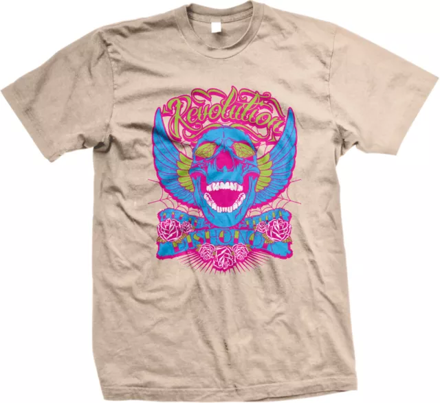 Revolution Death Before Dishonor Skull Roses Wings Diamond Biker Men's T-Shirt