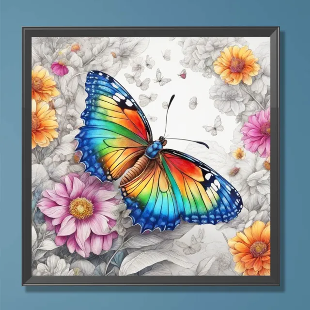 5D DIY Full Round Drill Diamond Painting Line Drawing Butterfly Kit Decor30x30cm