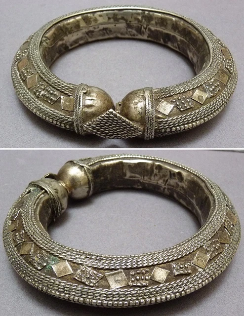 Bracelet Ethnique Ancien En Argent Massif - Provenance Oman/Yémen, Poids 114.5g, Occasion