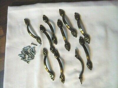 Brass High Quality Classic Drawer Cabinet Pulls Handles Lot of 10 vtg 70s pat.#