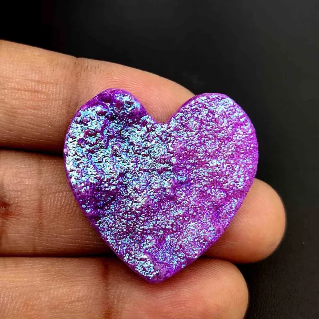 Purple Titanium Druzy Agate Cabochon Carved Heart Shape 30 mm Loose Gemstone