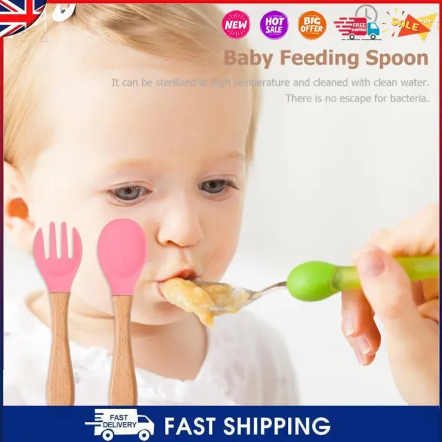 #C Baby Wooden Silicone Feeding Spoon Toddlers BPA-free Tableware (14)