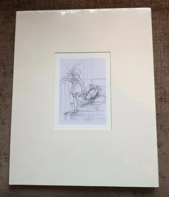Winnie the Pooh & Christopher Robin Mounted Pencil Sketch Print E.H.Shepard