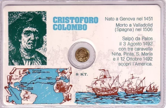 MONETA ORO 8K COMMEMORATIVA CRISTOFORO COLOMBO la più piccola del mondo