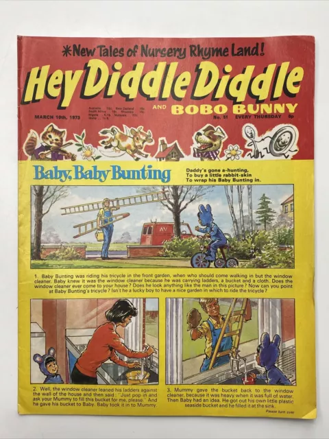 HEY DIDDLE DIDDLE Vintage 70s Comic - March 10th 1973 - Baby, Baby Bunting
