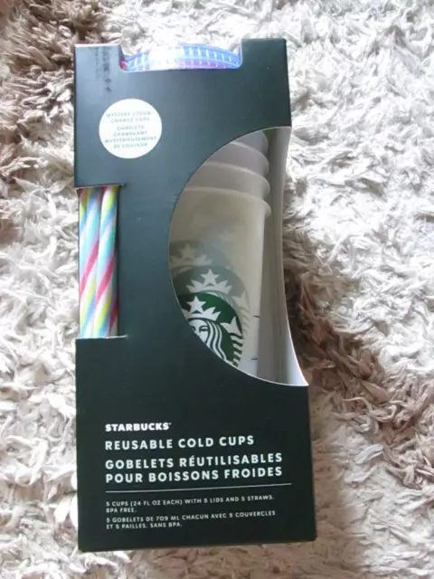 Starbucks Summer 2023 Mystery Color Changing Reusable Cold Cups Straws 24oz 5pk