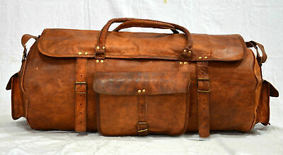 New Men's Brown Leather Handmade Vintage Duffel Luggage Gym Overnight Travel Bag