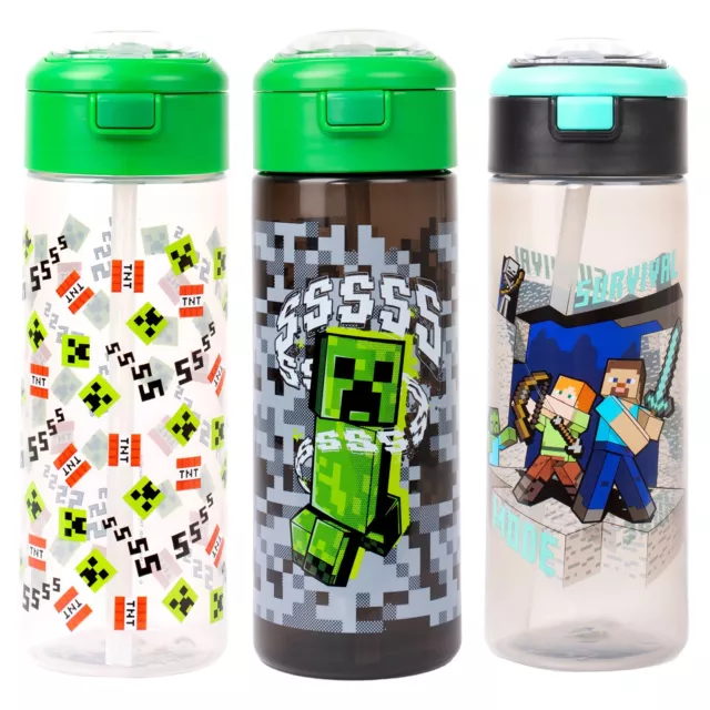 Minecraft Plastic Water Bottle With Straw Kids Bottle 700 ml Leakproof BPA Free