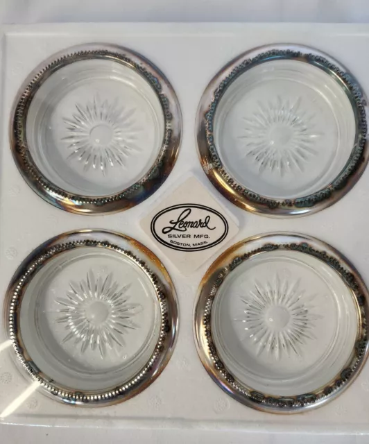 Vintage Leonard Italy Genuine Crystal & Silverplate Sunburst Coaster/Ashtray Set