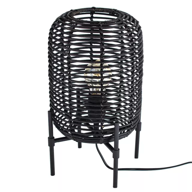 Litecraft Table Lamp Base With Rattan Style Shade - Black Clearance