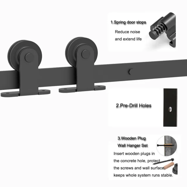 CCJH 4-16FT Steel Sliding Barn Wood Door Hardware Kit Single/Double/Bypass Doors 8