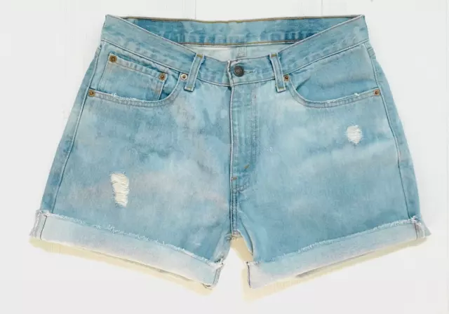 Levis Shorts Waist 30 Light Blue Denim Raw Cutoffs Distressed Bleached Faded