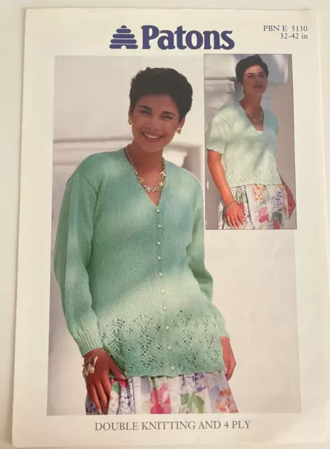 Damen Spitzenzierleiste Strickjacke STRICKMUSTER Langarm V-Ausschnitt Patons 5130