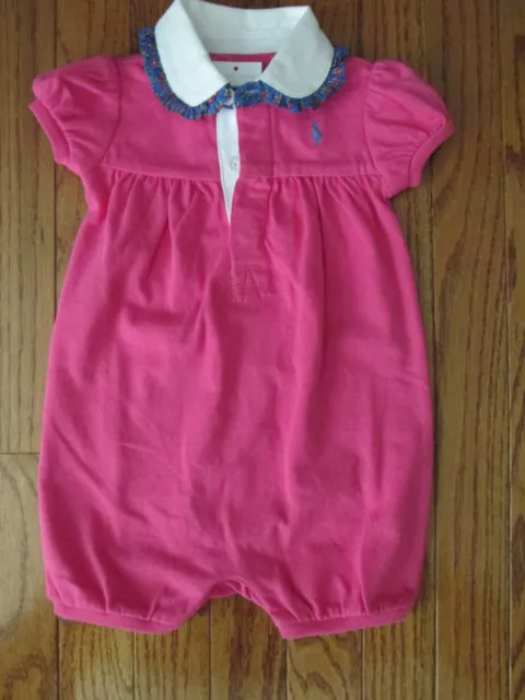 New Ralph Lauren Size 9M Infant Girls Hot Pink Bubble Rugby Shortall