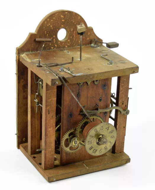 Großes altes Uhrwerk Holzplatinenwerk + Wecker f Schwarzwalduhr clock movement