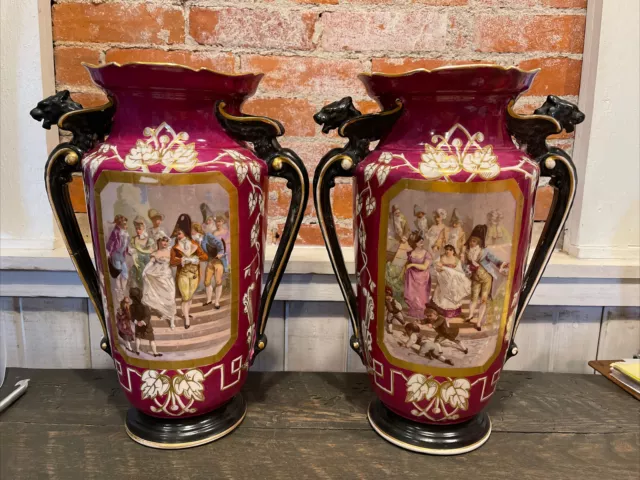 HTF! MATCHING PAIR! Antique French Porcelain Vases Napoleon Urns RARE VASE FIND!