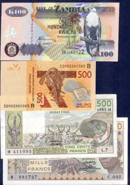 LOT de Billets d'AFRIQUE BCEAO + MAURITANIE + MADAGASCAR + GUINEE + ZAMBIE