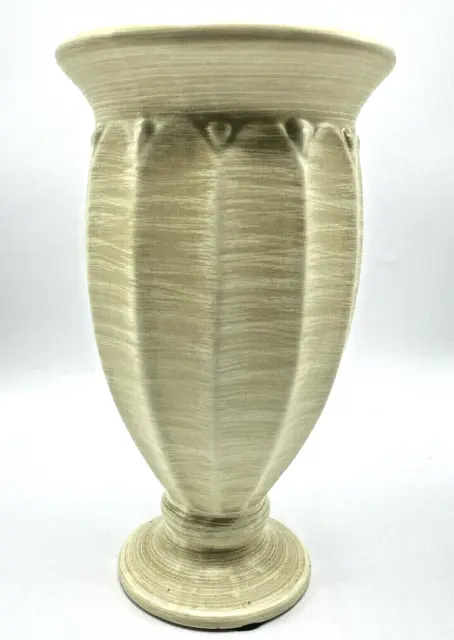 Haeger Vase Urn Pedestal Planter 12" Matte Off-White Ribbed Round Base 1999 VTG