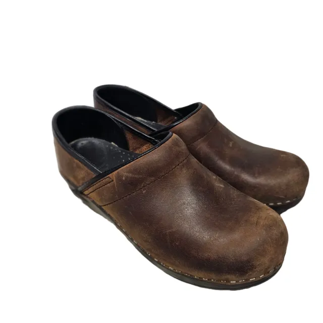 SANITA Clogs Shoes Brown Leather Size 38