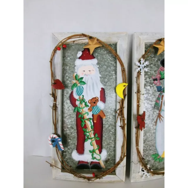 2 homemade christmas wooden framed painted tin wall shelf decor 2