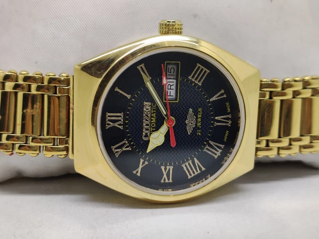 citizen automatic men's gold plated Black Dial japan made watch run order