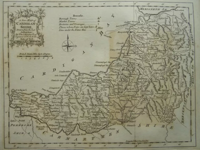c1764 Original Wales Antique County Map of CARDIGANSHIRE by Thomas Kitchin