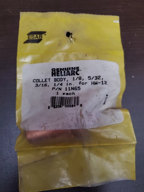 ESAB Heliarc 11N65 Collet Body 1/8, 5/32, 3/16, 1/4 in. for HW-12, Qty.1