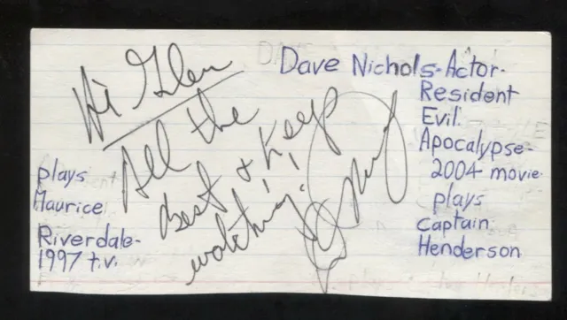 Dave Nichols Signed Cut 3x5 Index Card Autographed Signature Actor Resident Evil