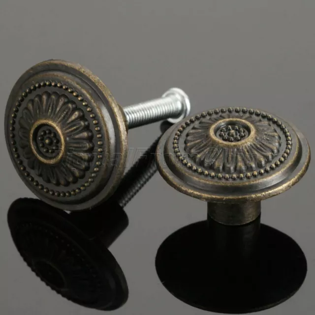 Retro Round Flower Pull Knobs Mini Antique Jewelry Box Drawer Handles 26*17mm