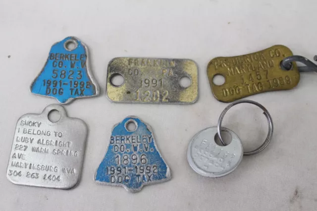 Vintage Dog License Tag Lot 1950s 1990s Frederick Md WVA Rare Old Berkeley Co.