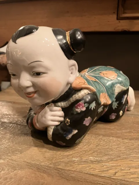 Chinese Porcelain Pillow Baby - RARE 1950's Chinese Pillow Headrest