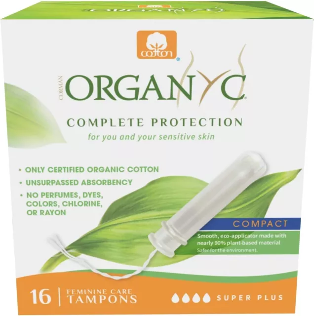 Tampones compactos Organyc con aplicador algodón orgánico Super Plus 16 por paquete