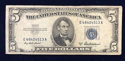 1953A 5$ Five Dollar Silver Certificate-Circulated See Pictures
