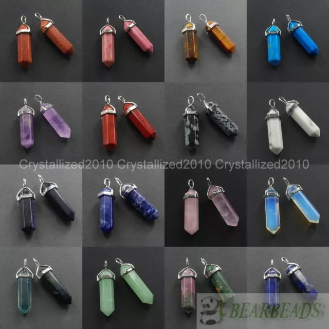 Natural Gemstones Hexagonal Pointed Reiki Chakra Healing Pendant Necklaces Beads