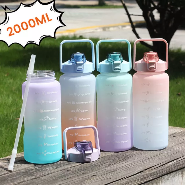 2L Sports Water Bottle Large Capacity Straw Time Motivational Fitness Jugs AU