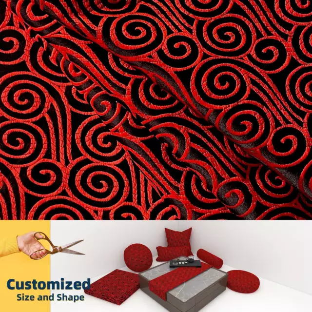 Bd129*TAILOR MADE Cover/Runner*Red Black Swril Spin Brocade Cushion Bolster Case