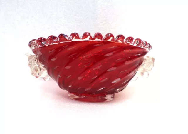 Murano  Barovier  & Toso  Signoretto  Red  Art  Glass  Bowl  Vase  With  Grapes