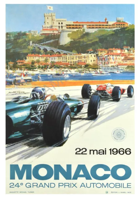 VINTAGE POSTER Monaco Grand Prix 1966 Motor Racing Race Cars 60s Art Print A3 A4