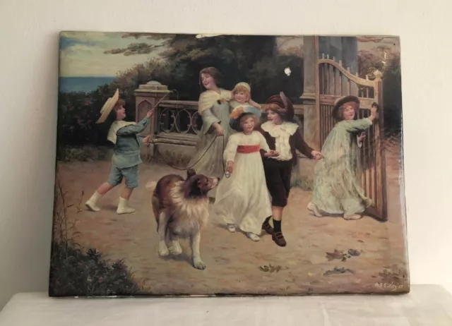 A very unusual large Antique PORCELAIN TILE picture by AJ Elsley 1907