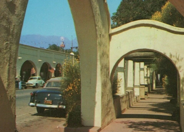 c1960s Arcade Arches street scene sidewalk Ojai California autos E425