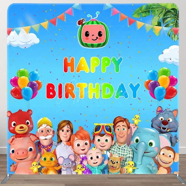 Aperturee Happy Birthday Cartoon Houses Half Moon Arch Backdrop, Simple Blue Sky with Sun and Clouds Background, Kids Cute Town Party Decor