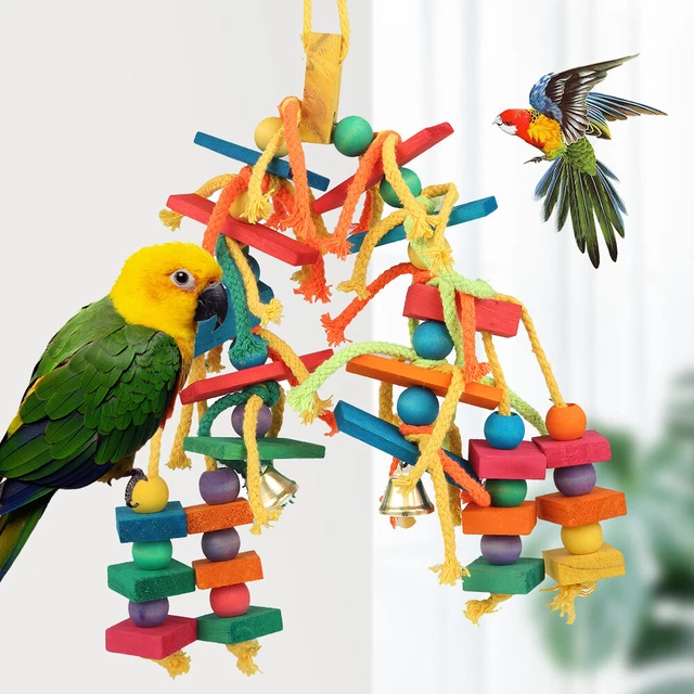 LARGE PET BIRD Parrot Toys Budgie Cockatiel Chew Hanging Cage Wooden