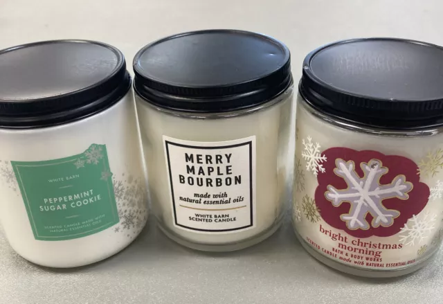 (3) Bath and Body Works Candle Lot Merry Maple Bourbon Peppermint Sugar Cookie