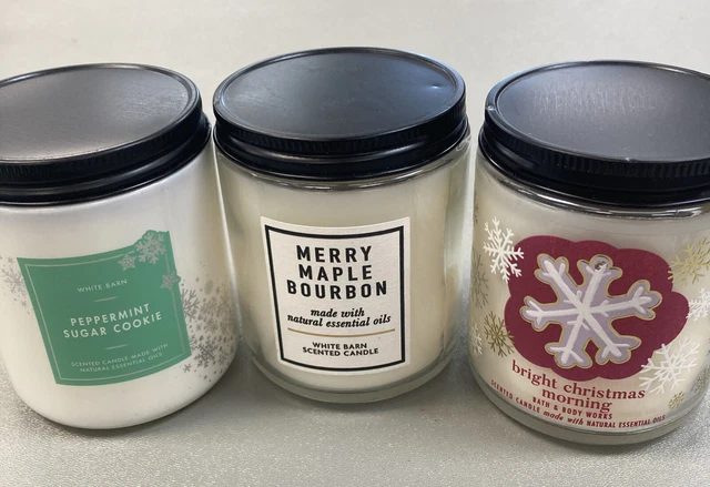 (3) Bath and Body Works Candle Lot Merry Maple Bourbon Peppermint Sugar Cookie