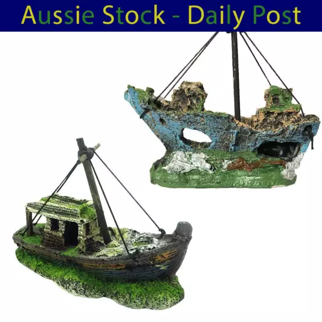 Aquarium Fish Tank Decoration Pirate Shipwreck Ship Wreck Boat 1pcs