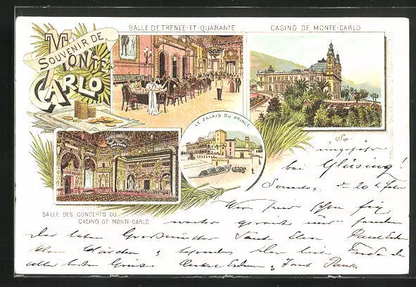 Lithographie Monte-Carlo, Casino, Palais du Prince 1898
