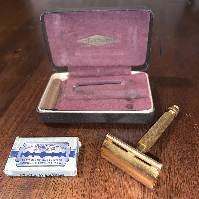 Gillette - Ball End Gold Tech - Vintage Safety Razor With Case & Blade - 1940’S