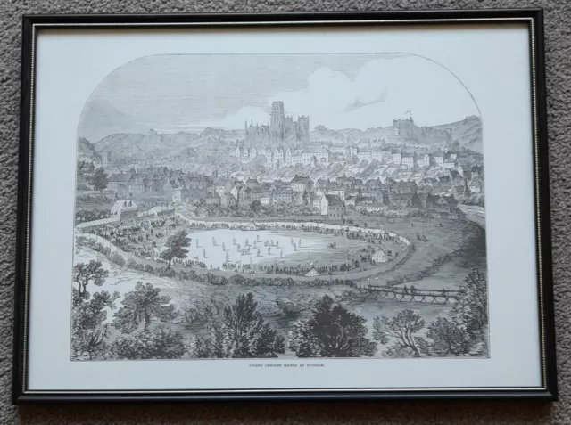 Nice DURHAM Grand Cricket Match England XI v Durham - Antique Print 1849 Framed