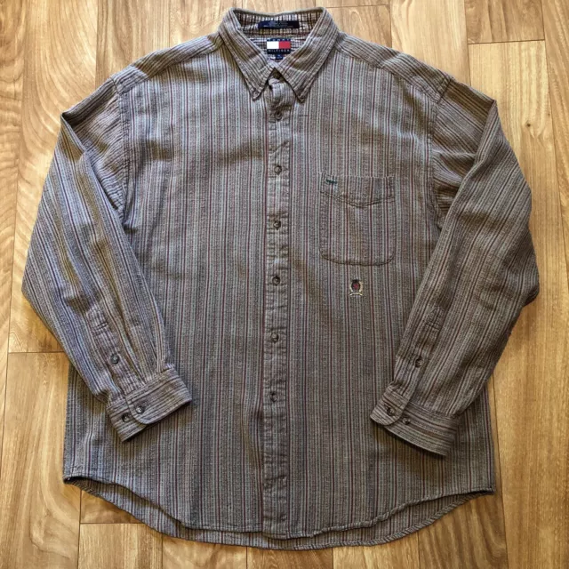 Vintage 90s Tommy Hilfiger Crest Long Sleeve Button Up Shirt Striped Mens XL VTG