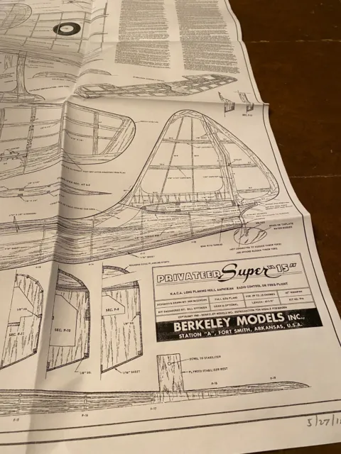 Berkeley Privateer Super ''15'' Amphibian 60'' Span Rc Airplane Plans & Patterns